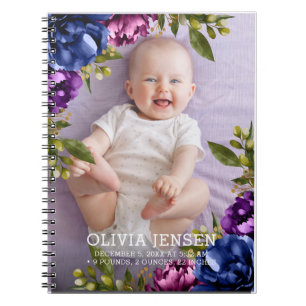 Carnet Aquarelle florale rose pourpre Chiffres de naissan