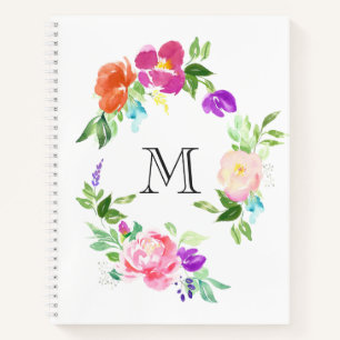 Carnet Aquarelle Florale Wreath Personnalisé Monogramme