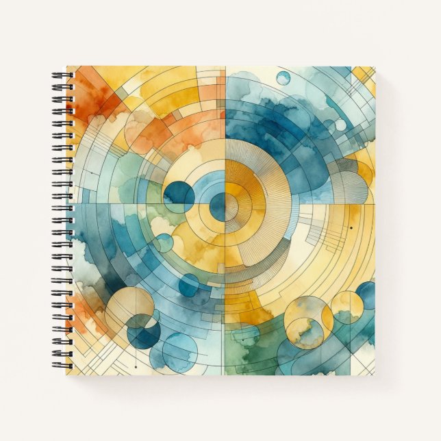 Carnet Aquarelle géométrique bleu et jaune Abstrait (Devant)