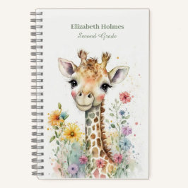 Carnet Aquarelle Giraffe mignonne aux fleurs