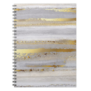 Carnet Aquarelle gris et texture or de luxe