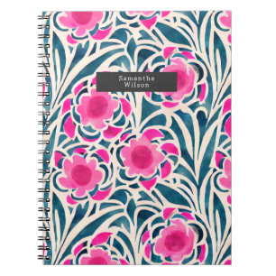 Carnet Aquarelle inspirée rose + bleu Botanique Floral