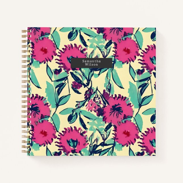 Carnet Aquarelle inspirée rose + vert Botanique Floral (Devant)