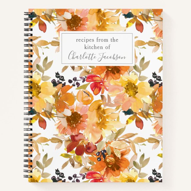 Carnet Aquarelle jaune élégant Floral Custom Recette  (Devant)