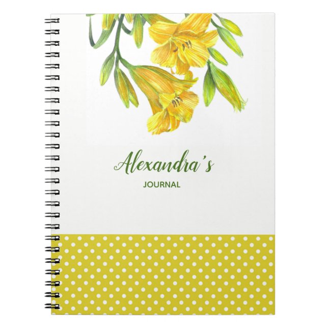 Carnet Aquarelle Jaune Lys Floral Illustration (Devant)