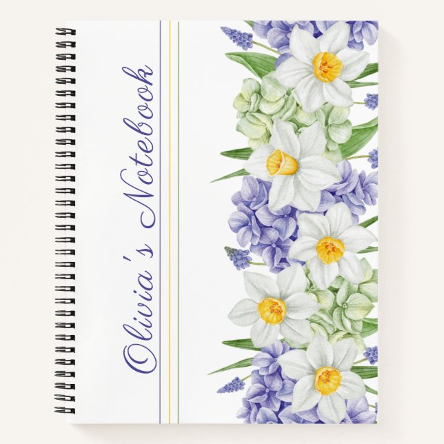 Carnet Aquarelle jaune violet vert Fleurs de printemps (Devant)
