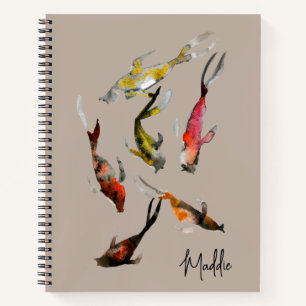Carnet Aquarelle koi poisson rouge brun or