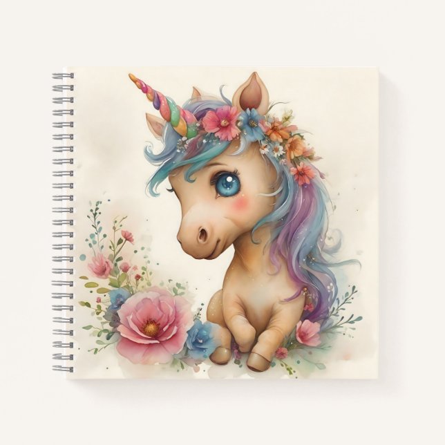 Carnet Aquarelle Licorne Bébé Adorable (Devant)