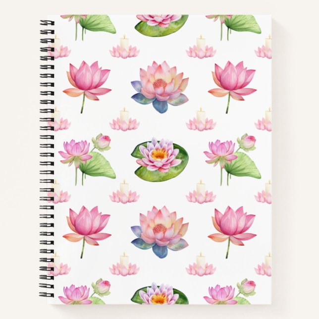 Carnet Aquarelle Lotus Motif sans couture (Devant)