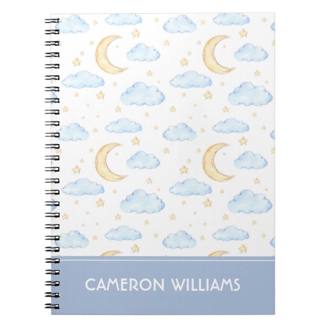 Carnet Aquarelle Lune étoiles et nuages Motif (Devant)
