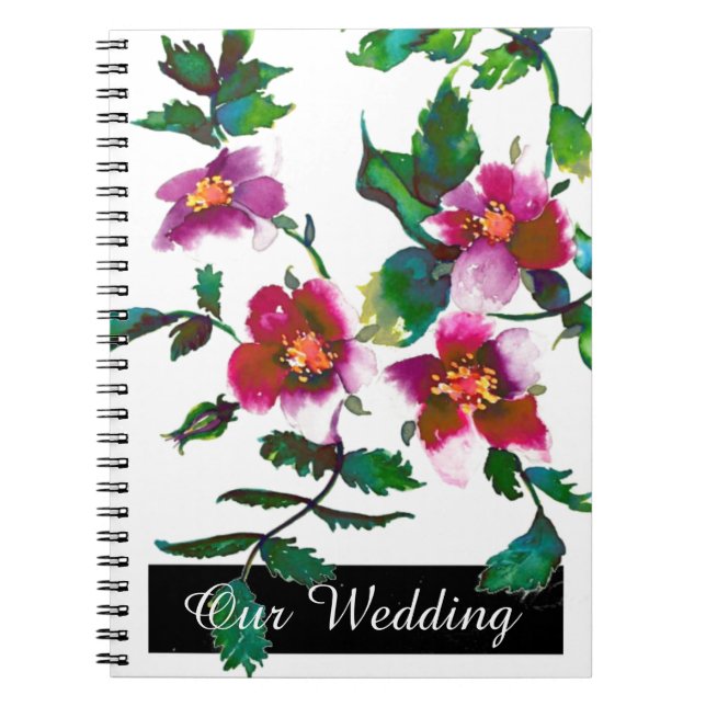Carnet Aquarelle magenta rose vintage roses (Devant)