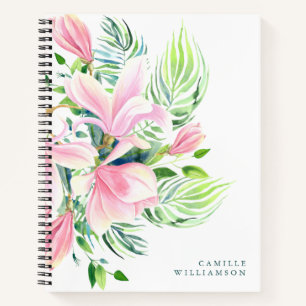 Carnet Aquarelle Magnolia Fleur en rose Personnalisé