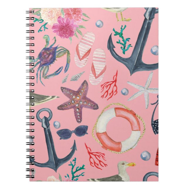 Carnet Aquarelle marine Ancre Motif de poisson étoilé (Devant)