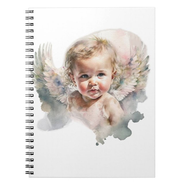 Carnet Aquarelle mignon bébé ange autocollant (Devant)