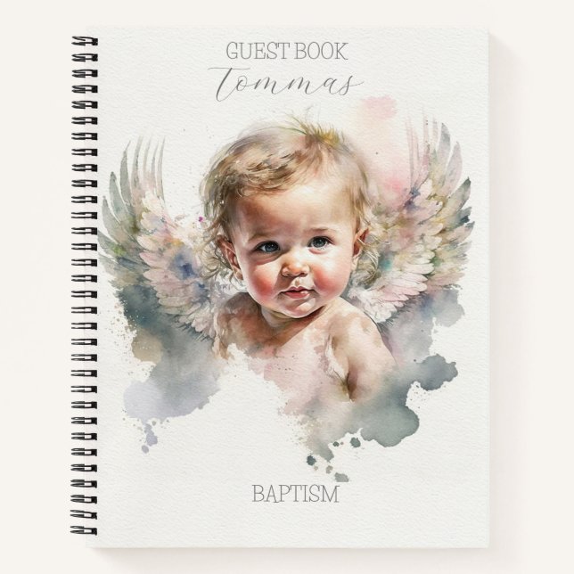 Carnet Aquarelle mignonne Angel Baby Baptême (Devant)