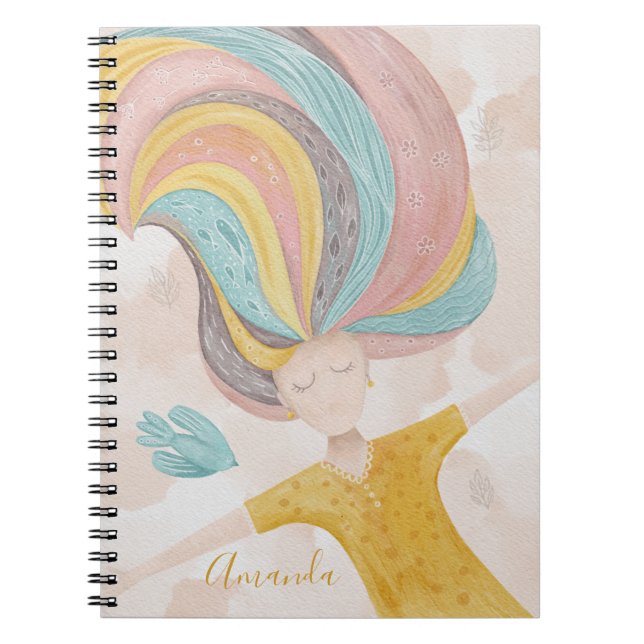 Carnet Aquarelle mignonne fille de dessin animé. Imaginai (Devant)