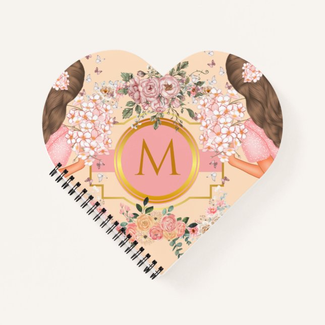 Carnet Aquarelle mignonne Fleurs roses Monogrammes pour e (Devant)
