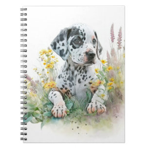 Carnet Aquarelle mignonne Floral Dalmatien Chien chiot