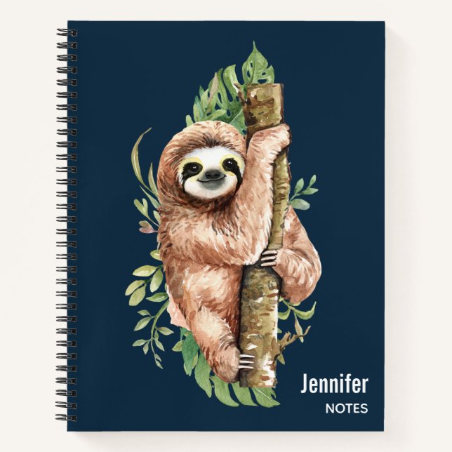 Carnet Aquarelle mignonne Sloth & Feuilles tropicaux (Devant)