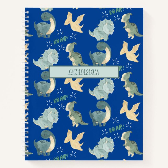 Carnet Aquarelle mignonne sur le Motif Dinosaur bleu (Devant)