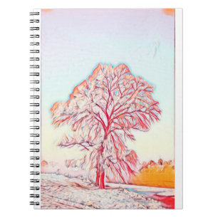 Carnet Aquarelle moderne des arbres enneigés colorés