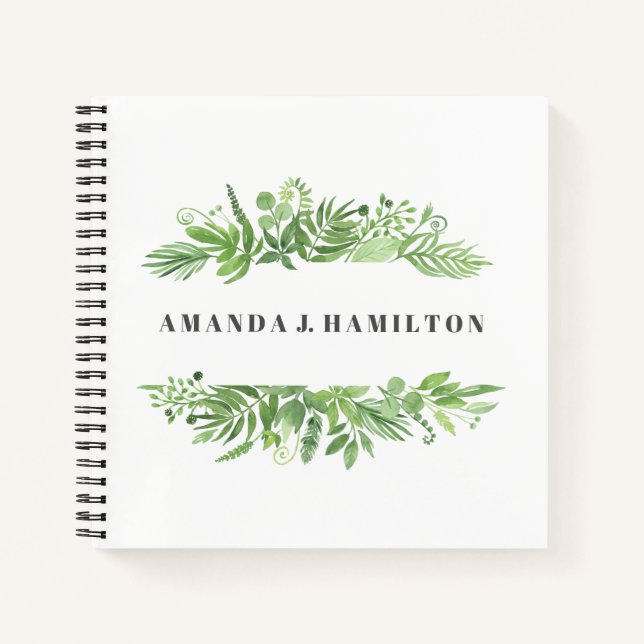 Carnet Aquarelle moderne feuillage vert de prairie sauvag (Devant)