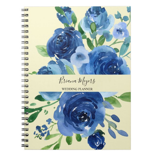Carnet Aquarelle Moderne Florale Marine Bleu Jaune Entrep (Devant)