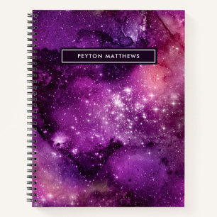 Carnet Aquarelle moderne Nebula Galaxy Nom Purple