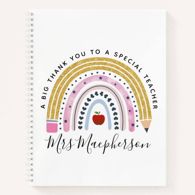 Carnet Aquarelle moderne Rainbow Teacher Merci Cadeau (Devant)