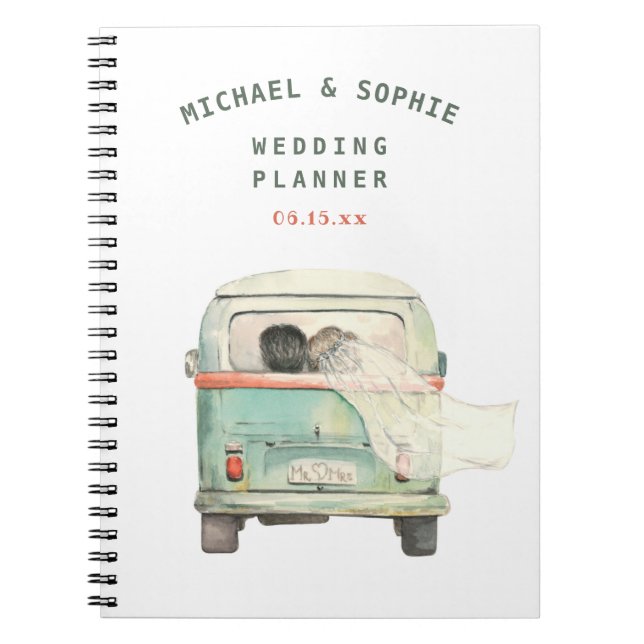 Carnet Aquarelle moderne Wedding planner personnalisé (Devant)