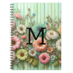 Carnet Aquarelle monogramme pastel fleurs sur bois vert