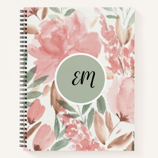 Carnet Aquarelle Motif Floral Monogramme (Devant)