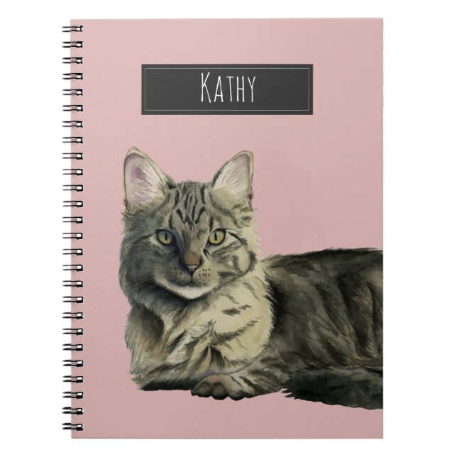 Carnet Aquarelle moyenne domestique mignonne de chat de (Devant)