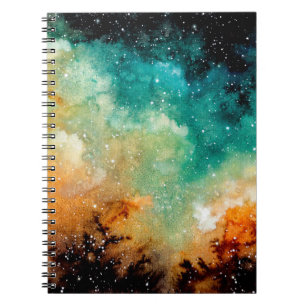 Carnet Aquarelle Nebula jaune vif, étoiles et noir