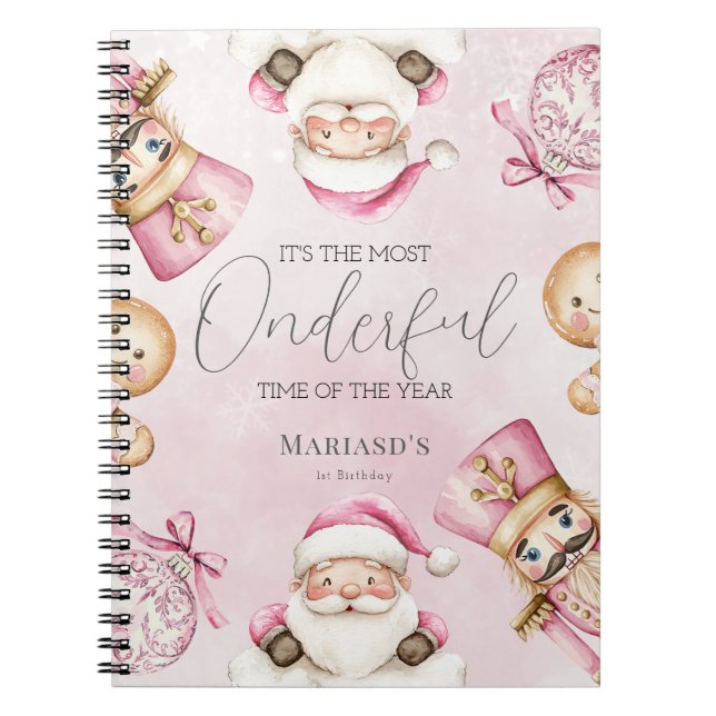Carnet aquarelle Neige rose 1er anniversaire Noël (Devant)