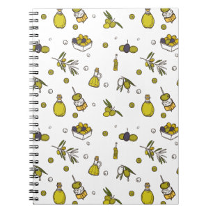 Carnet Aquarelle Olive, Branche d'olive et Bouteille d'hu