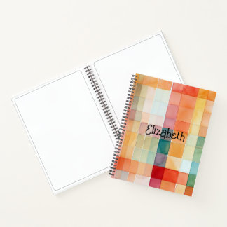 Carnet Aquarelle orange et Turquoise plaid