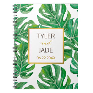 Carnet Aquarelle Palm Feuilles Mariage personnalisé Noteb
