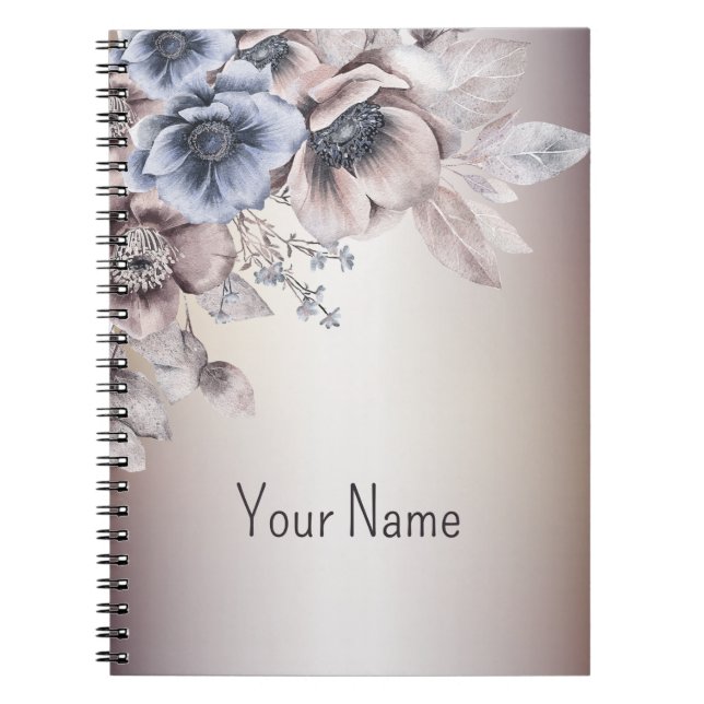 Carnet Aquarelle Pastel Bleu Fleurs Beige Élégant (Devant)