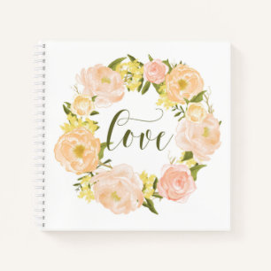 Carnet Aquarelle Pastel Orange Peonies Wreath Love