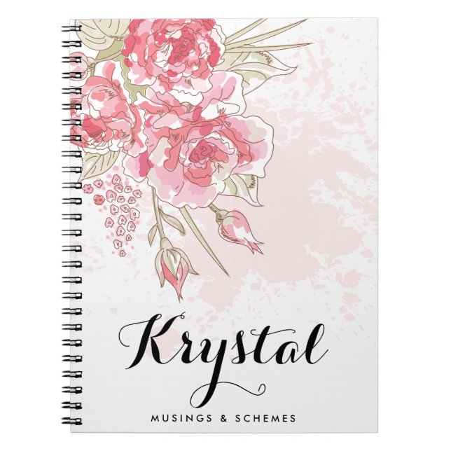 Carnet Aquarelle Pastel Pink Peonies Personnalisé (Devant)