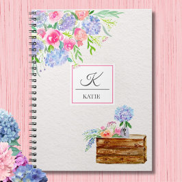 Carnet Aquarelle Pastel Roses, Hydrangeas Monogramme