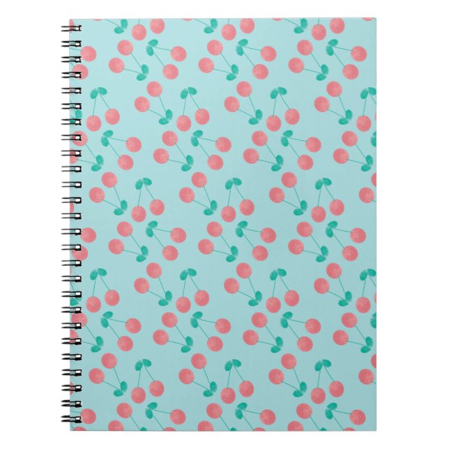 Carnet Aquarelle Peinte à la main de cerises rose Turquoi (Devant)