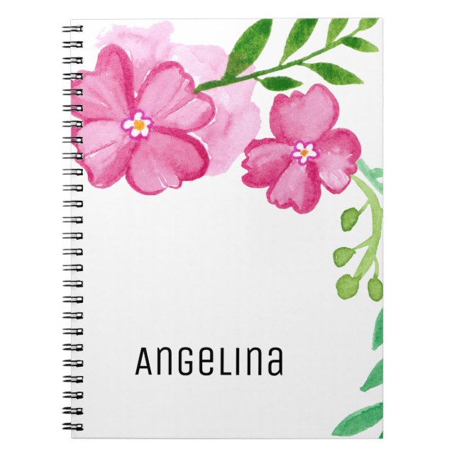 Carnet Aquarelle personnalisée Fleurs roses (Devant)