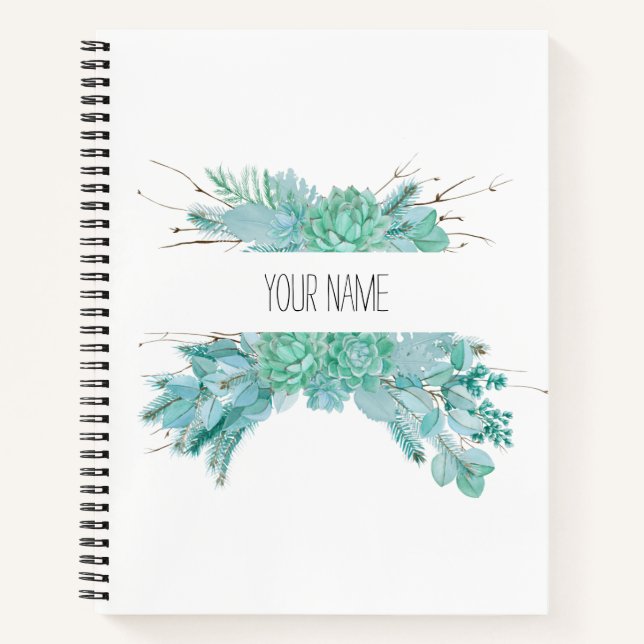 Carnet Aquarelle personnalisée Succulents (Devant)
