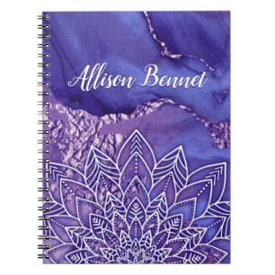 Carnet Aquarelle personnalisée violet blanc Mandala