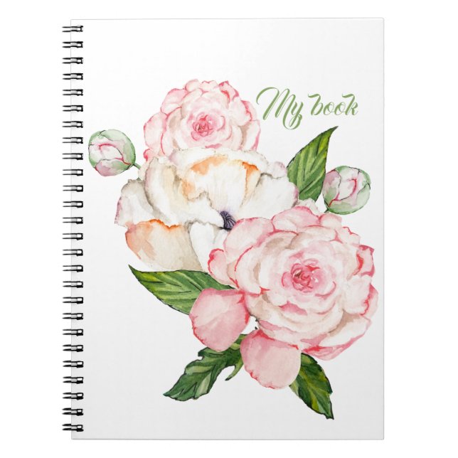 Carnet Aquarelle pivoine en couleurs tendres (Devant)