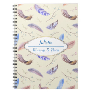 Carnet Aquarelle Plumes Feuilles et Branches Motif