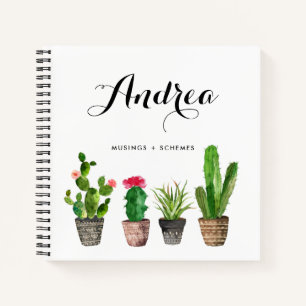 Carnet Aquarelle pointillé Succulents Carré personnalisé