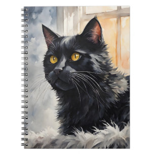 Carnet Aquarelle Portrait de chat noir Pose Windows